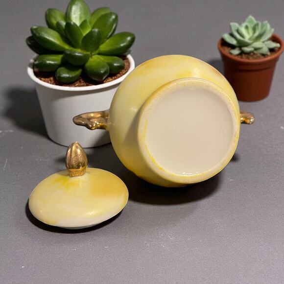 Vintage LEFTON CHINA Sugar Bowl with Lid HERITAGE Yellow Pink Roses - Picture 2 of 4